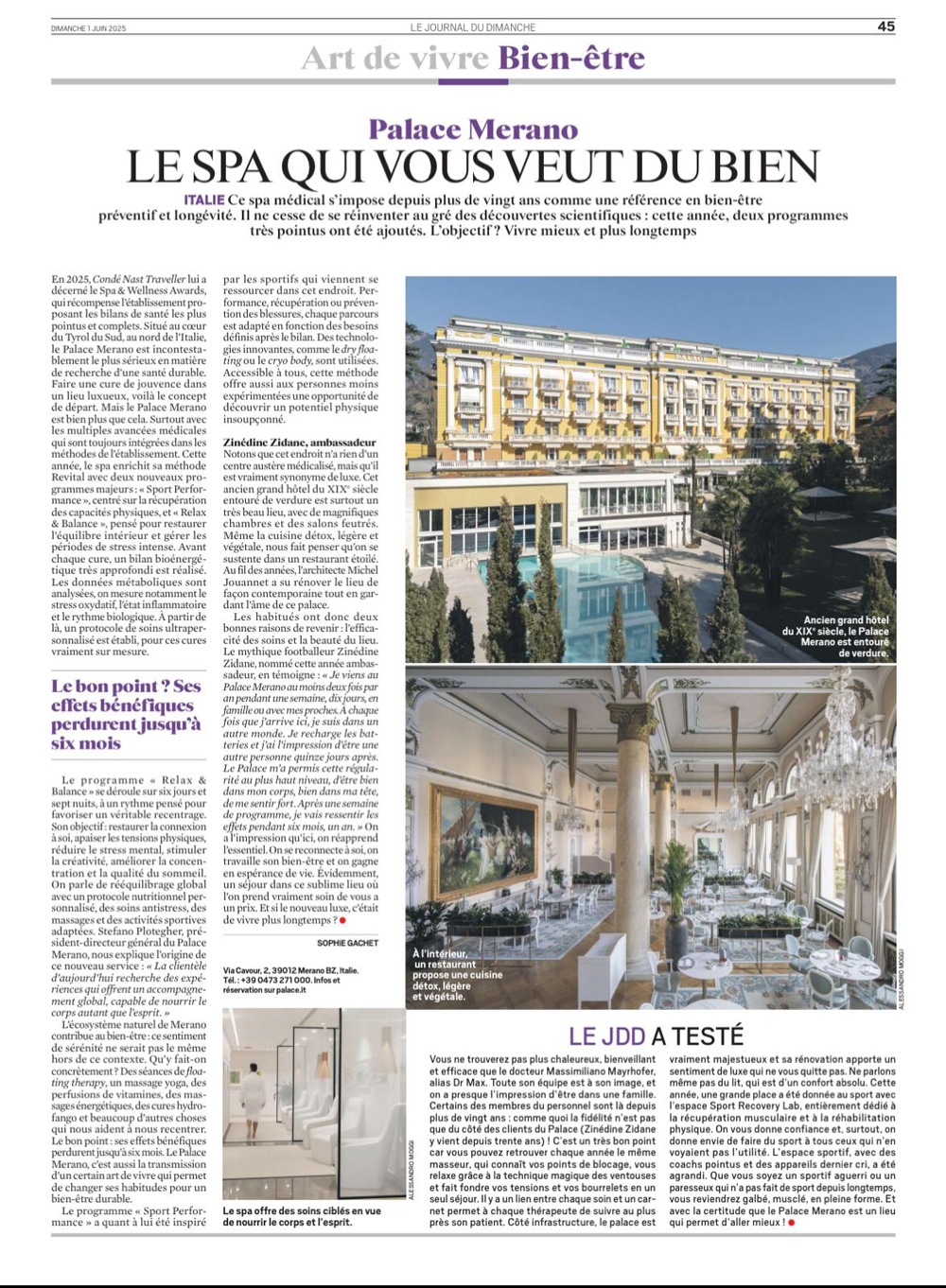 Le Journal du Dimanche - PR & media coverage Palace Merano
