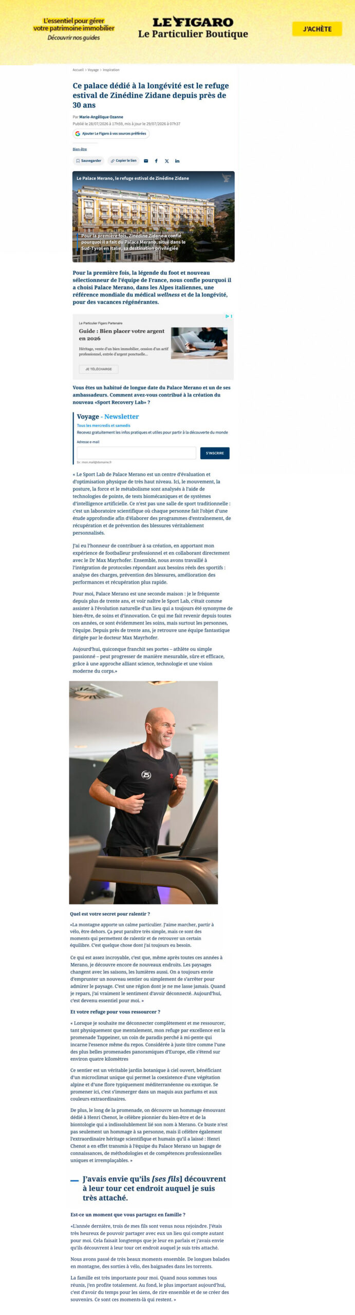 Zidane Le Figaro Palace Merano Le Figaro Zinédine Zidane and Palace Merano Exclusive interview
