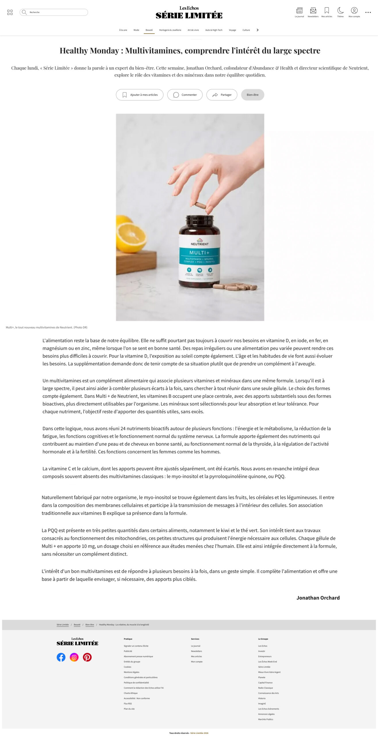 LES ECHOS SERIE LIMITÉE - Neutrient Multi + Multivitamines LES ECHOS SERIE LIMITÉE - Neutrient Multi + Multivitamines